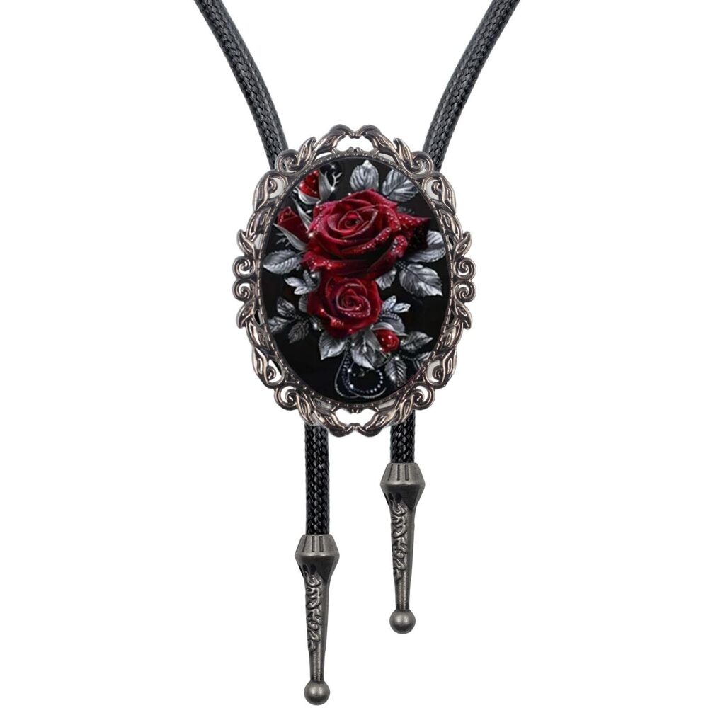 8512 Bolo Tie Flower Rose Western Cowboy Brown Leather Country Style String